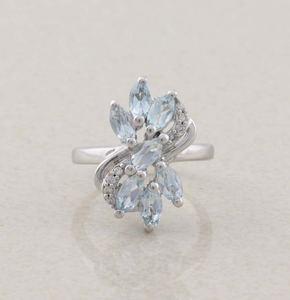 Sterling Silver Natural Sky Blue Topaz and Cubic Zirconia Ring Size 5 3/4